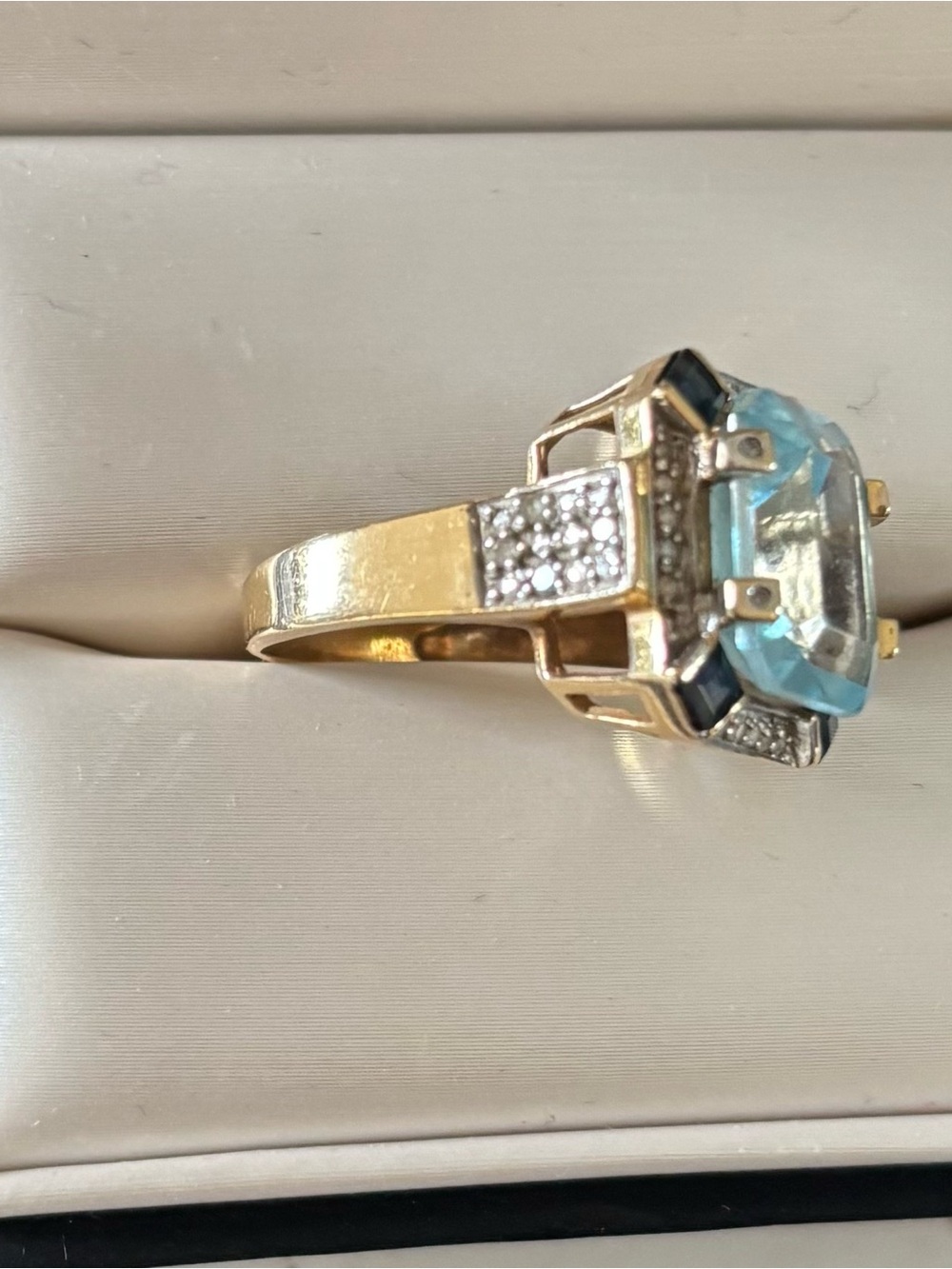 14K Yellow Gold Blue Topaz Ring with Sapphire and Diamond Accents - Picture 5 of 6